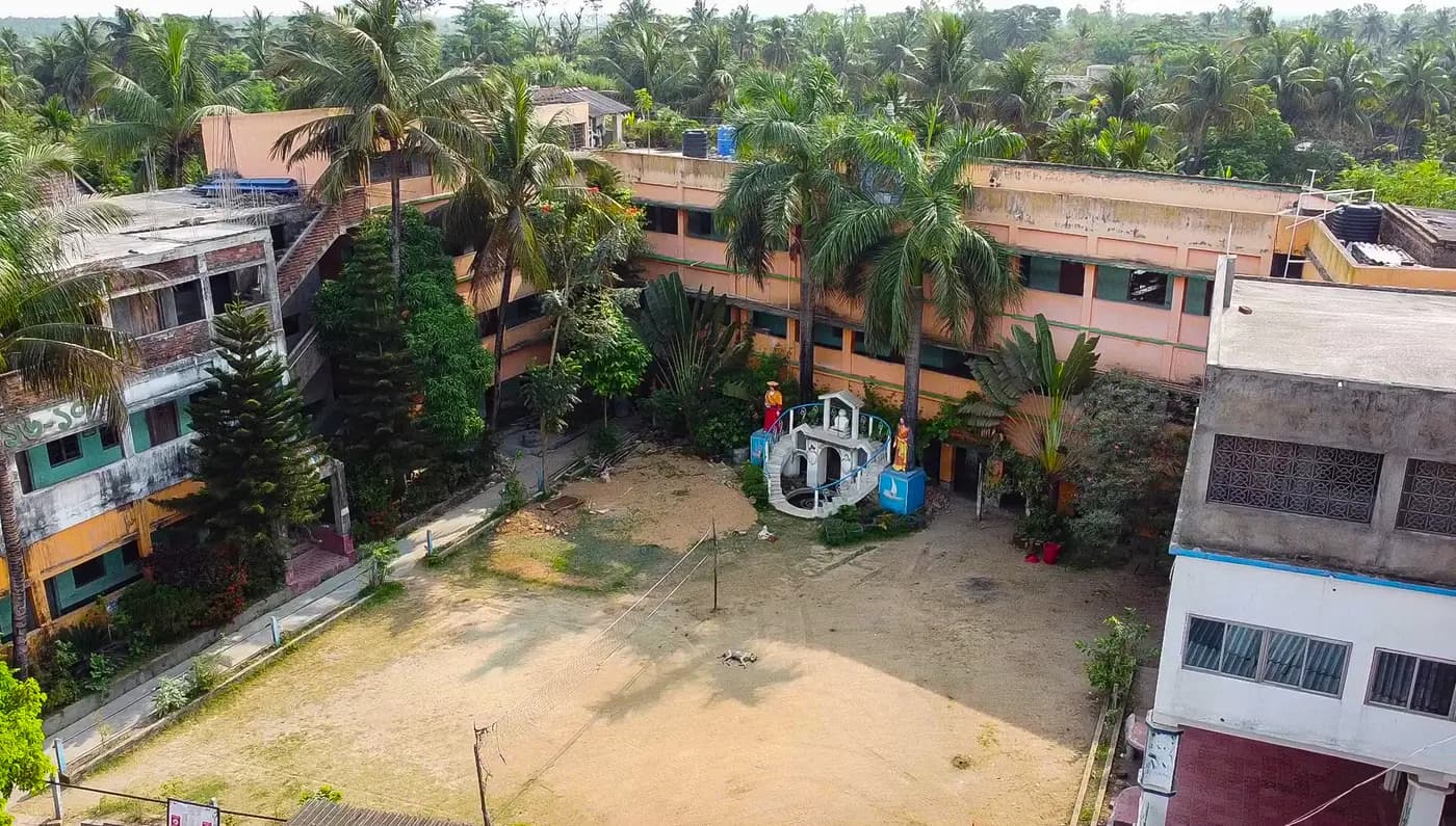 Holudbari High School buildings and courtyard seen from above