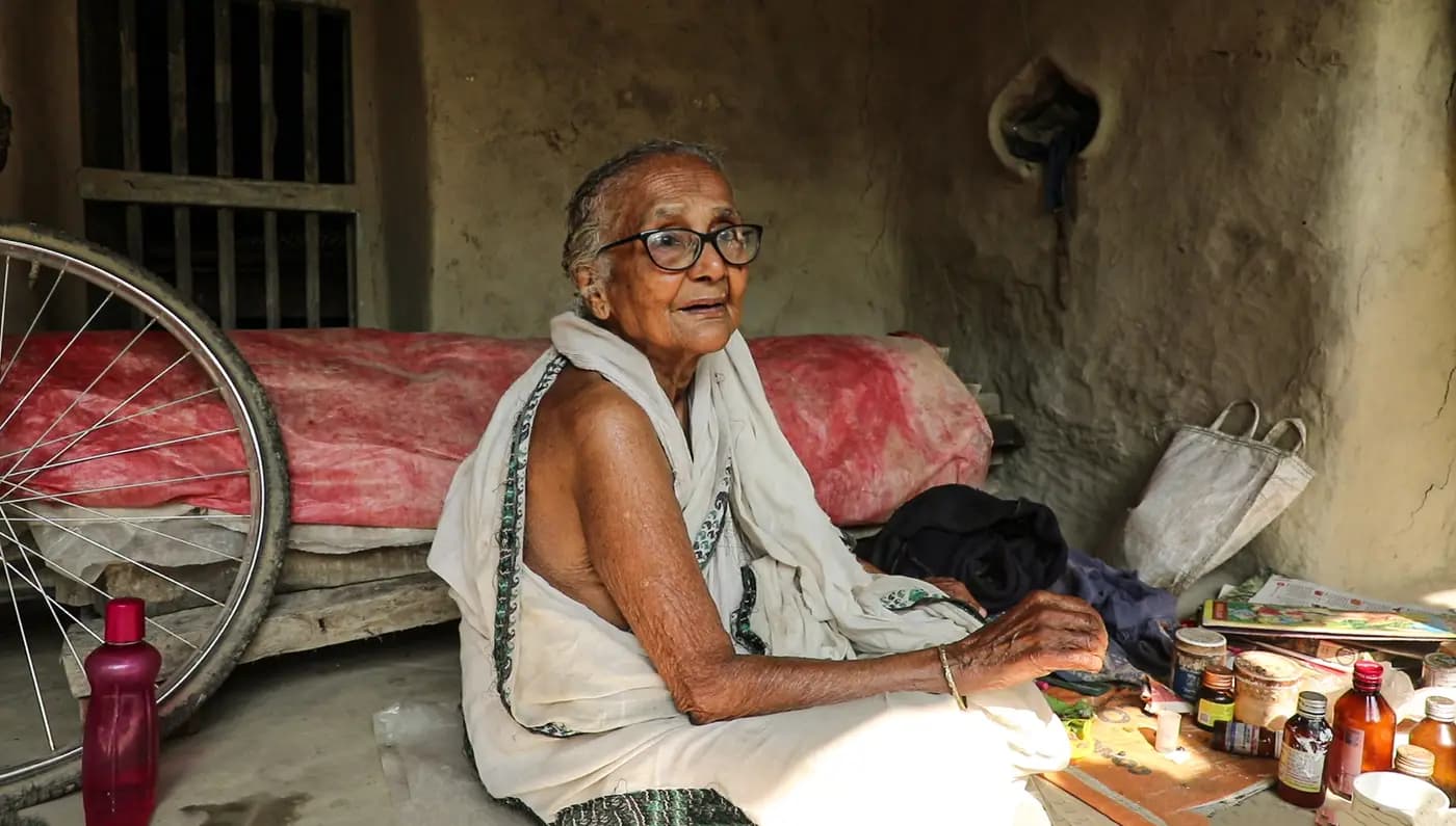 Gitarani Maity, the grand old lady, smiling in her room
