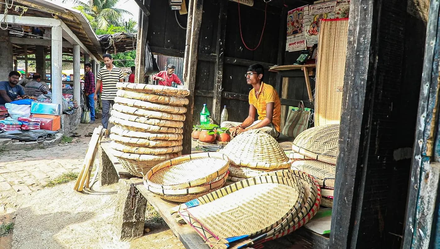 Bamboo basket and tray seller at the haat