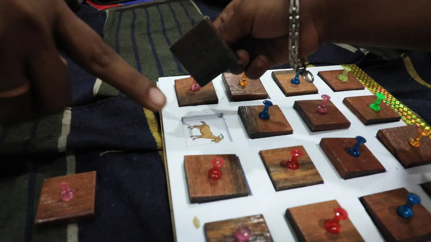 Close-up of a wooden matching learning kit