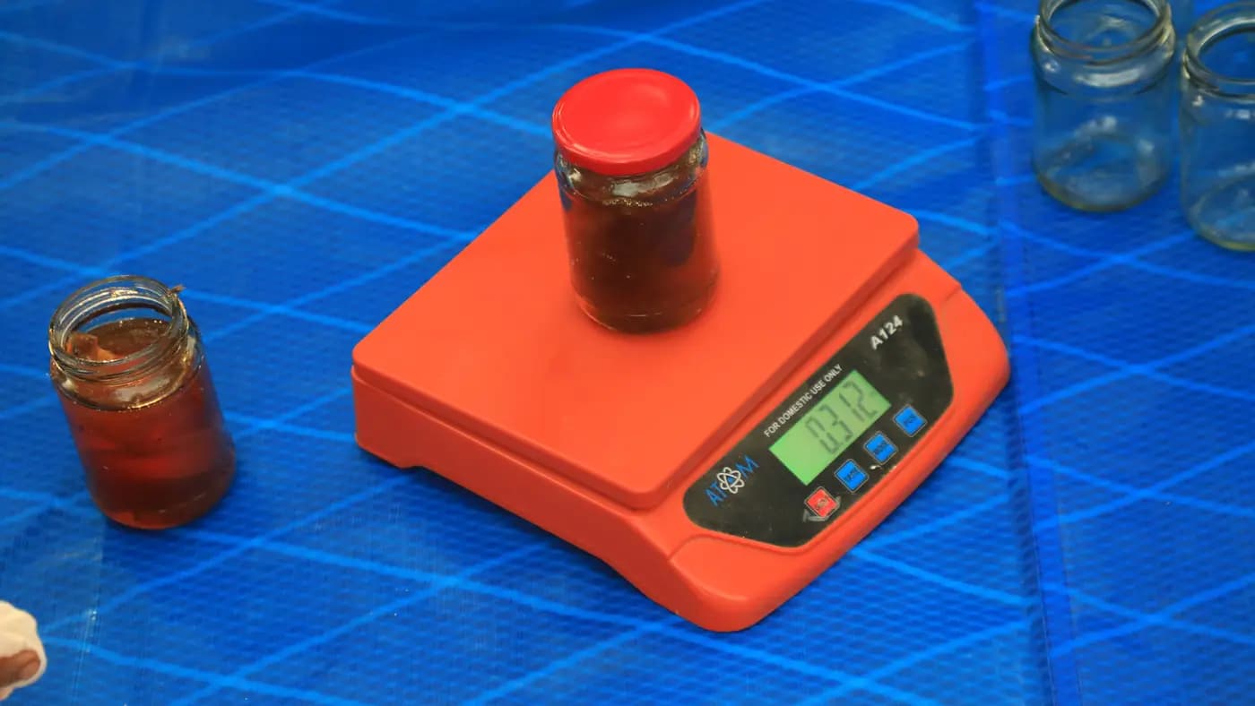 Pickle jar on a weighing scale