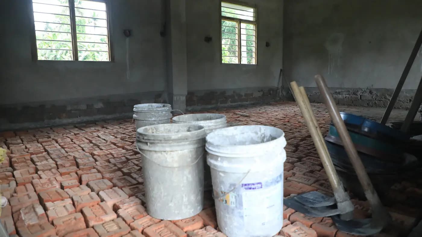 Unfinished interior of the community area building